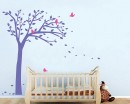Tall Tree Wall Decal with Birds -  Tree Art Stickers